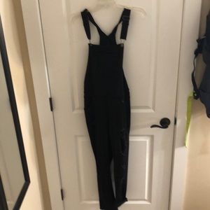 Distressed black overalls
